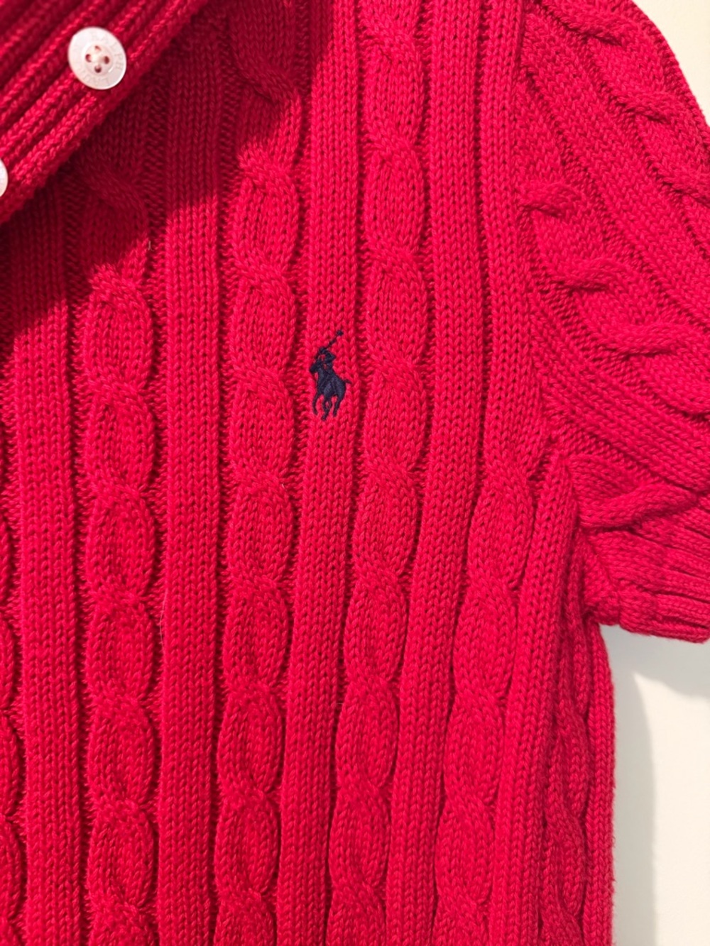 Ralph Lauren Short-Sleeve Cable Knit Dress in Vivid Red Girls XL 16 - Picture 2 of 4